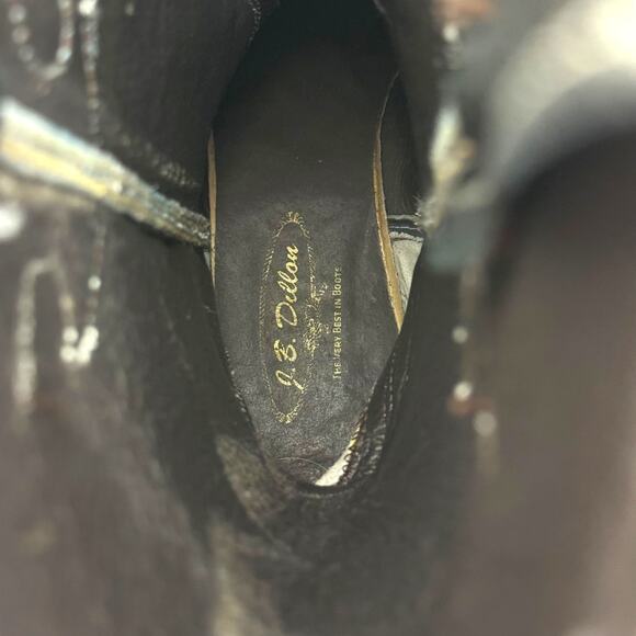 J.B. Dillon Calf Pointed Toe Black Gold Cowhide Leather Western Cowboy Boots 7.5 - Picture 10 of 10